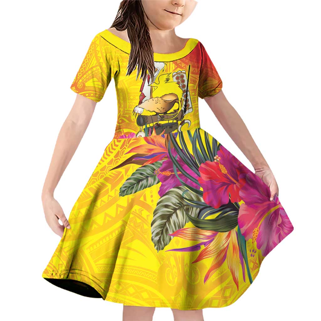 Papua New Guinea Cultural Tropical Flowers Family Matching Off Shoulder Short Dress and Hawaiian Shirt