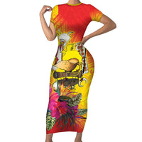 Papua New Guinea Cultural Tropical Flowers Family Matching Short Sleeve Bodycon Dress and Hawaiian Shirt
