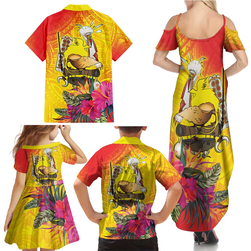 Papua New Guinea Cultural Tropical Flowers Family Matching Summer Maxi Dress and Hawaiian Shirt