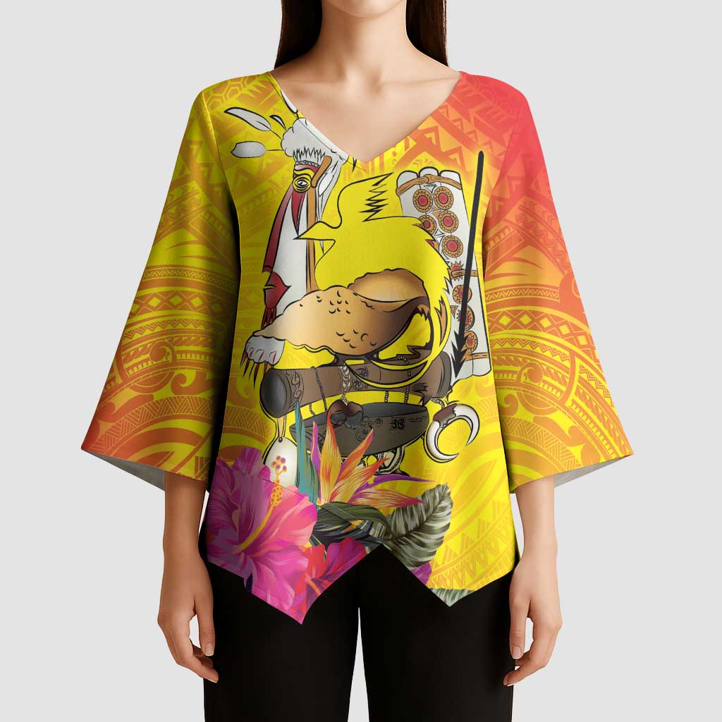 Papua New Guinea Cultural Tropical Flowers Kimono Sleeve Blouse - Polynesian Pride