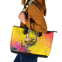 Papua New Guinea Cultural Tropical Flowers Leather Tote Bag