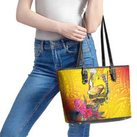Papua New Guinea Cultural Tropical Flowers Leather Tote Bag
