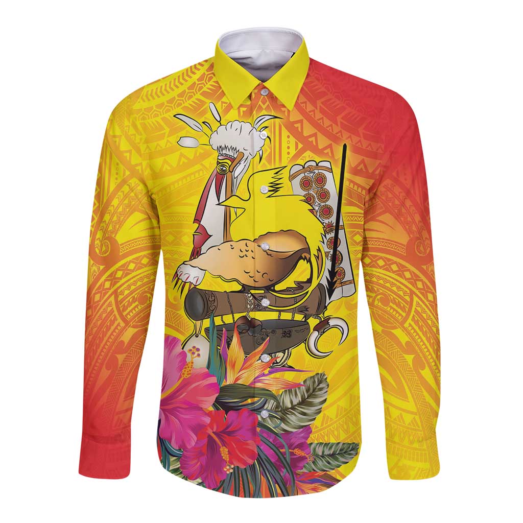 Papua New Guinea Cultural Tropical Flowers Long Sleeve Button Shirt