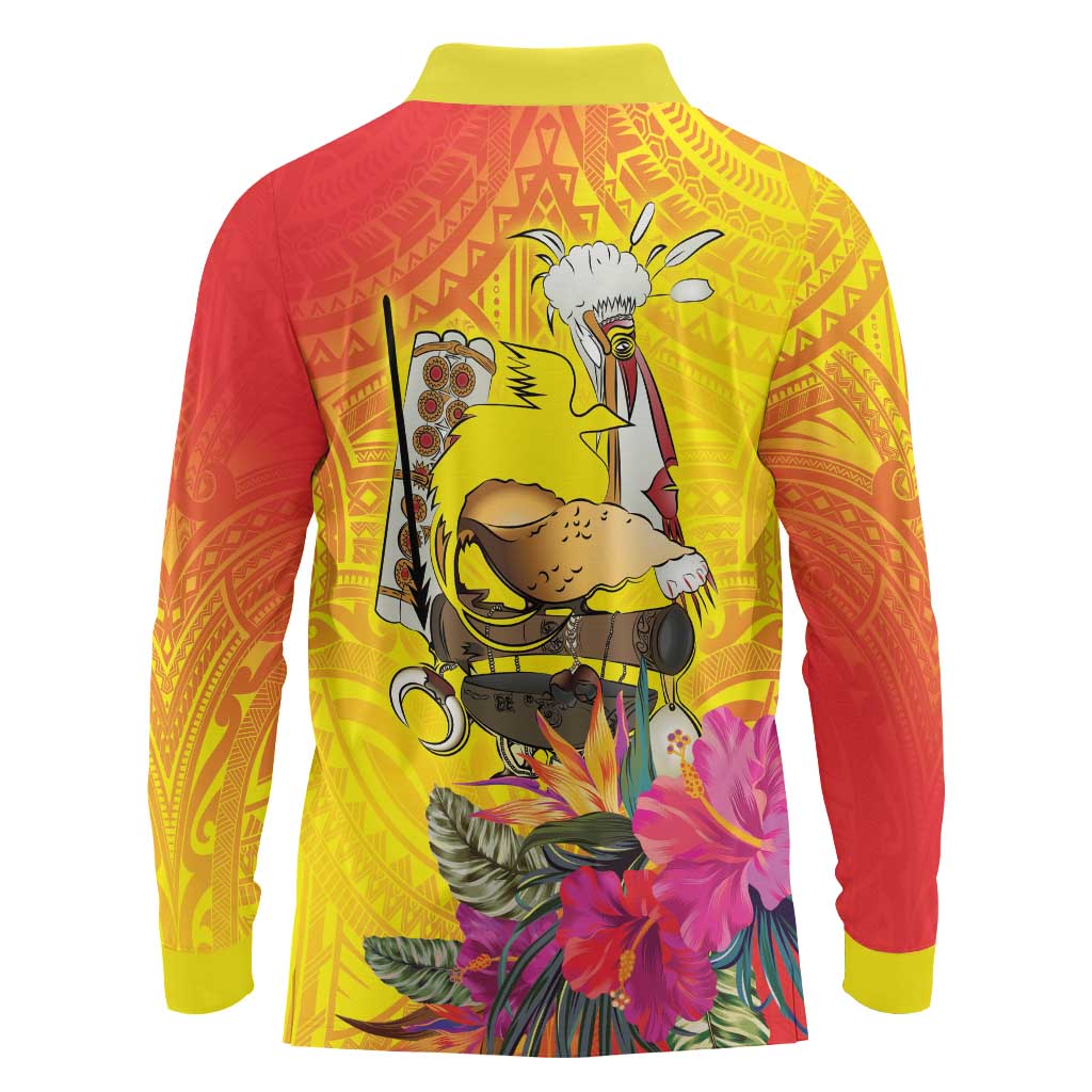 Papua New Guinea Cultural Tropical Flowers Long Sleeve Polo Shirt