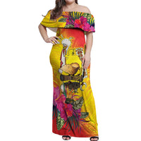Papua New Guinea Cultural Tropical Flowers Off Shoulder Maxi Dress LT9 Women Gold - Polynesian Pride