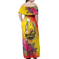 Papua New Guinea Cultural Tropical Flowers Off Shoulder Maxi Dress LT9 - Polynesian Pride