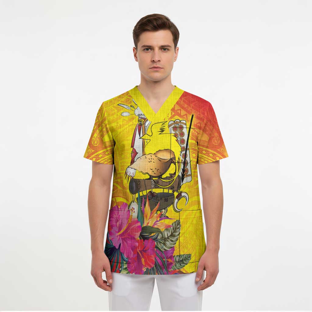 Papua New Guinea Cultural Tropical Flowers Scrub Top - Polynesian Pride