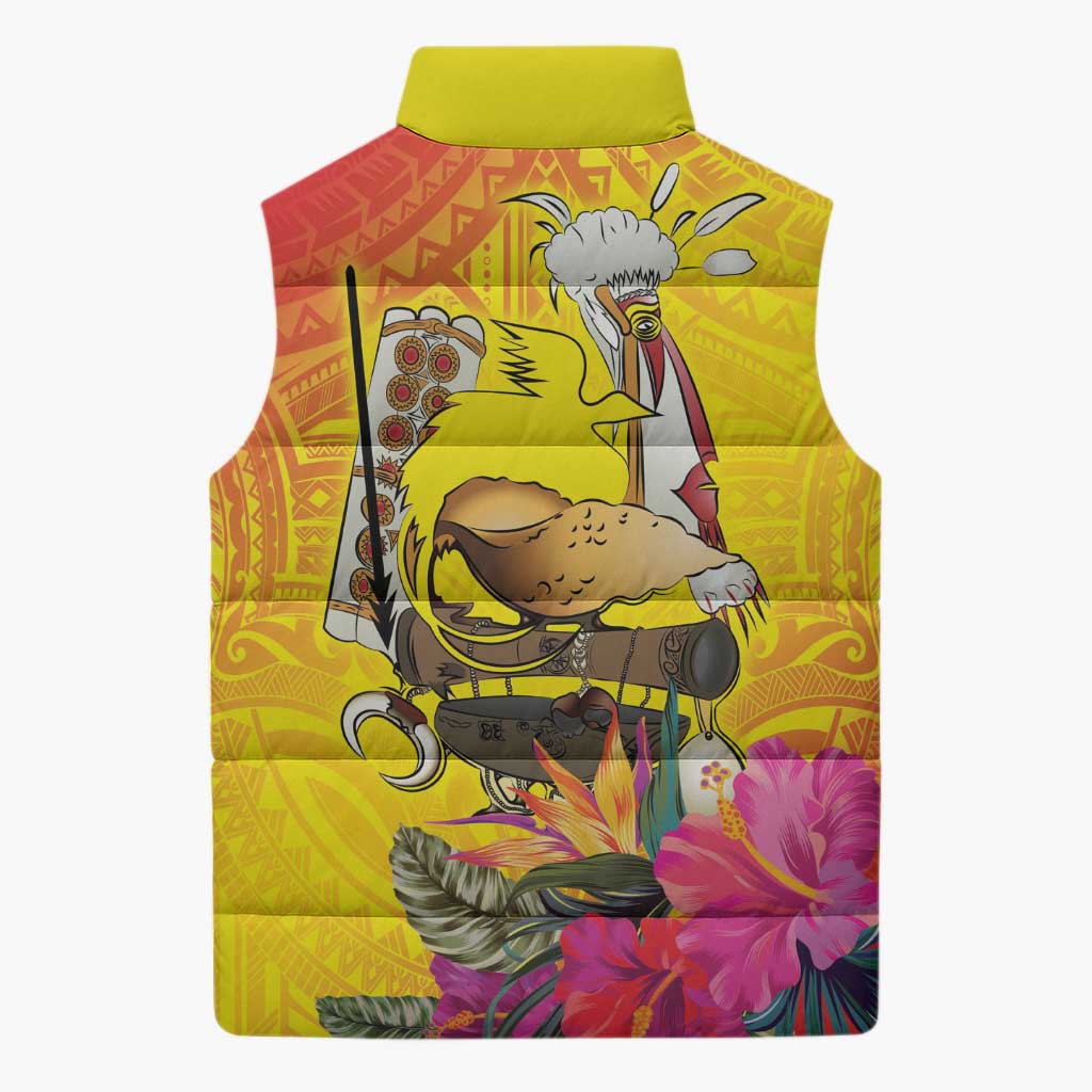 Papua New Guinea Cultural Tropical Flowers Sleeveless Puffer Jacket LT9 - Polynesian Pride