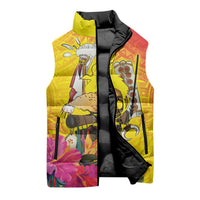 Papua New Guinea Cultural Tropical Flowers Sleeveless Puffer Jacket LT9 - Polynesian Pride