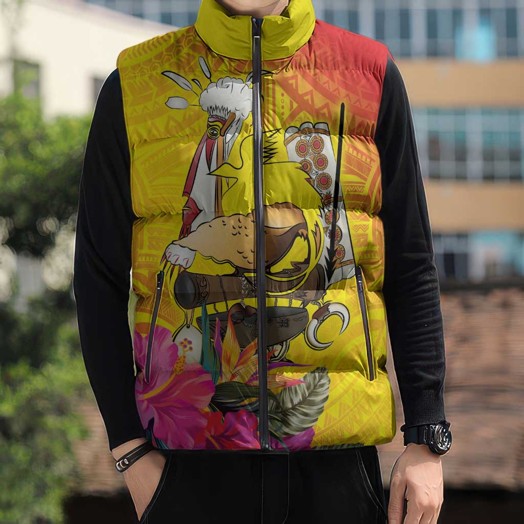 Papua New Guinea Cultural Tropical Flowers Sleeveless Puffer Jacket LT9 - Polynesian Pride