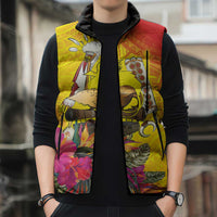 Papua New Guinea Cultural Tropical Flowers Sleeveless Puffer Jacket LT9 - Polynesian Pride
