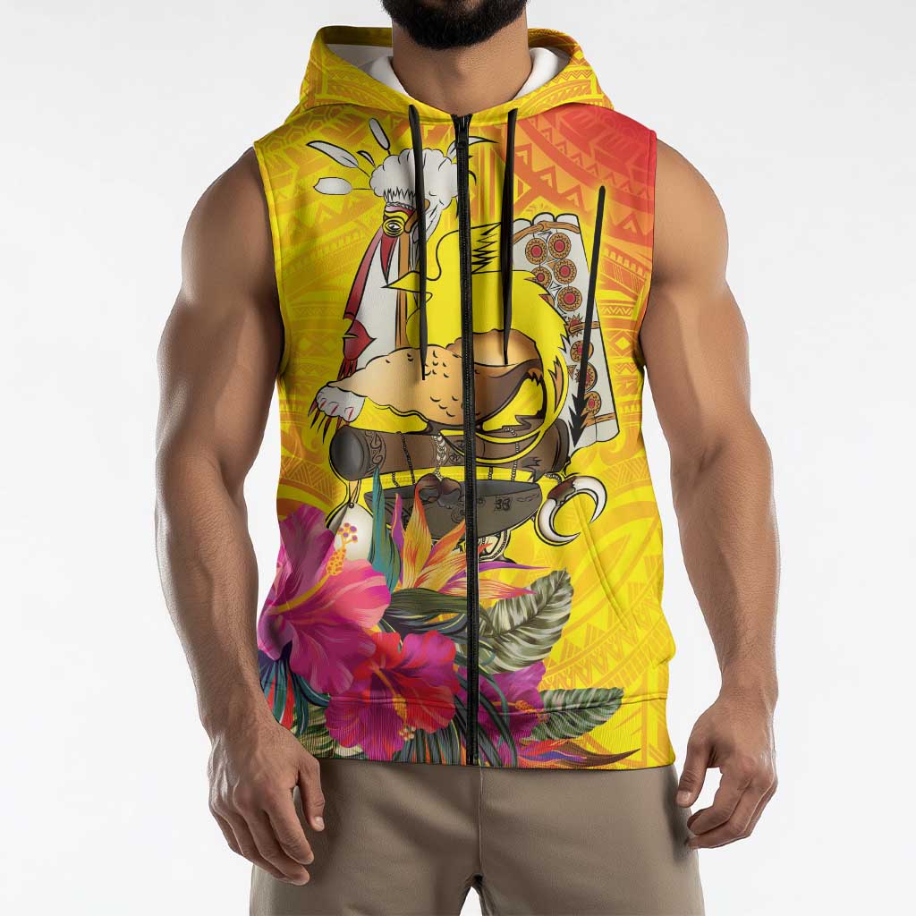 Papua New Guinea Cultural Tropical Flowers Sleeveless Zip Hoodie LT9 - Polynesian Pride