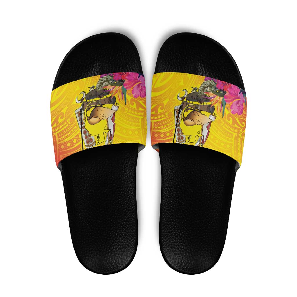 Papua New Guinea Cultural Tropical Flowers Slide Sandals - Polynesian Pride