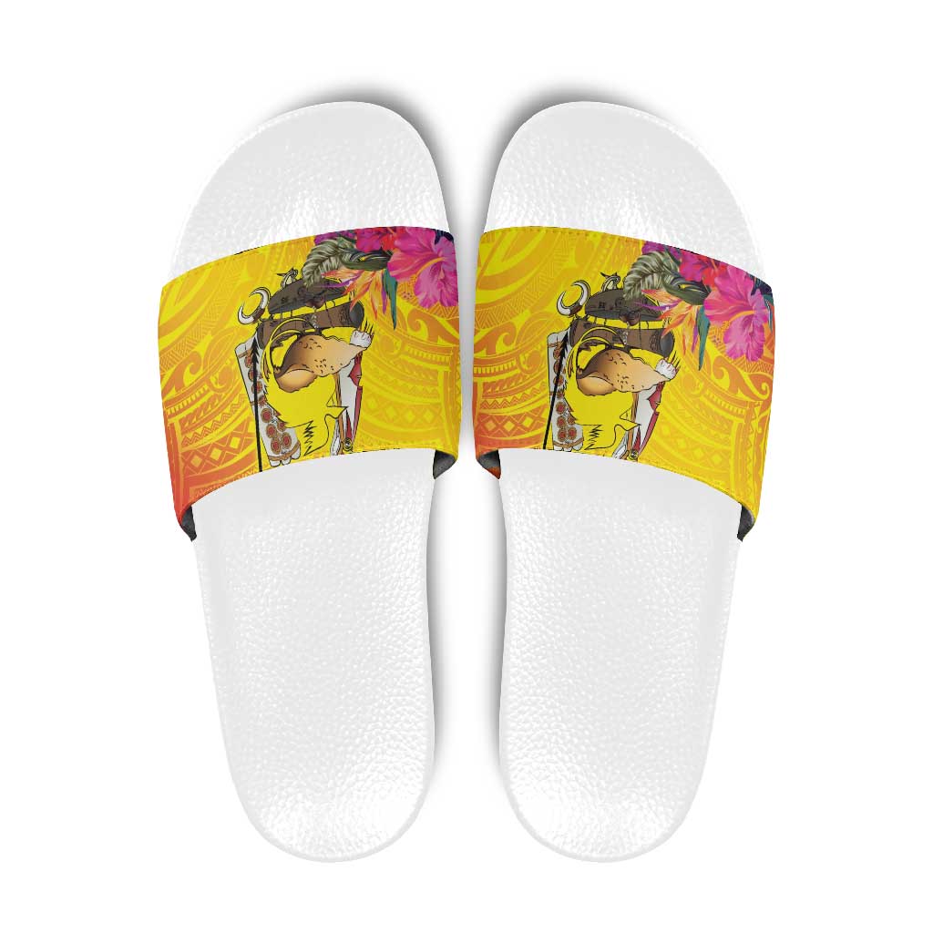 Papua New Guinea Cultural Tropical Flowers Slide Sandals - Polynesian Pride