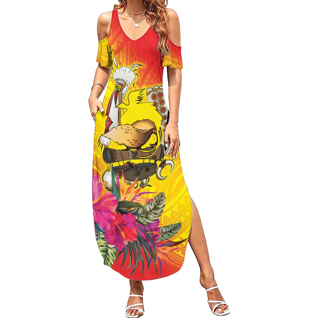 Papua New Guinea Cultural Tropical Flowers Summer Maxi Dress LT9 Women Gold - Polynesian Pride