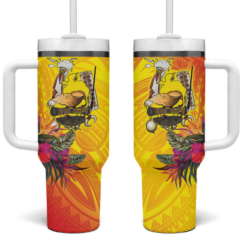 Papua New Guinea Cultural Tropical Flowers Tumbler With Handle