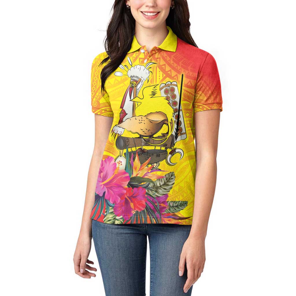 Papua New Guinea Cultural Tropical Flowers Women Polo Shirt