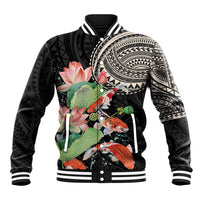 Personalized Japanese Koi Fish Baseball Jacket with Polynesian Pattern