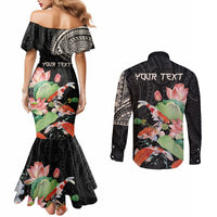 Personalized Japanese Koi Fish Couples Matching Mermaid Dress and Long Sleeve Button Shirt with Polynesian Pattern LT9 - Polynesian Pride