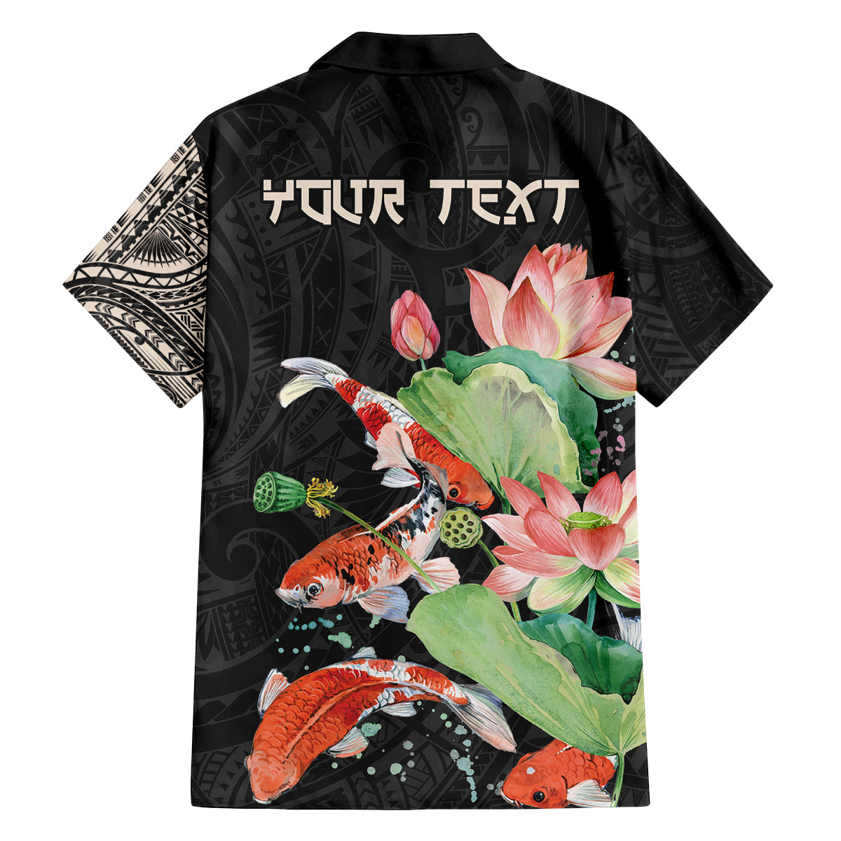 Personalized Japanese Koi Fish Family Matching Off Shoulder Maxi Dress and Hawaiian Shirt with Polynesian Pattern