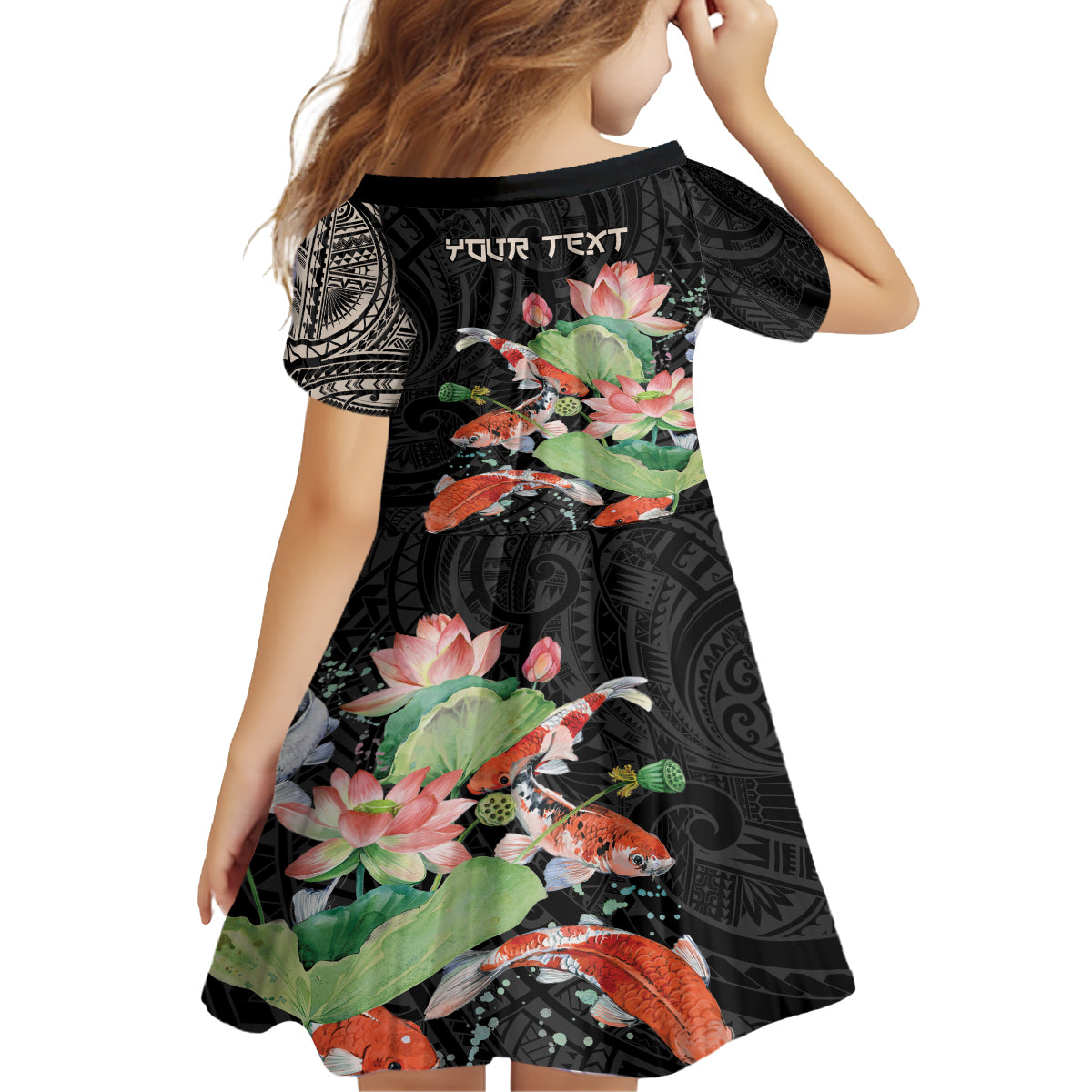Personalized Japanese Koi Fish Family Matching Tank Maxi Dress and Hawaiian Shirt with Polynesian Pattern