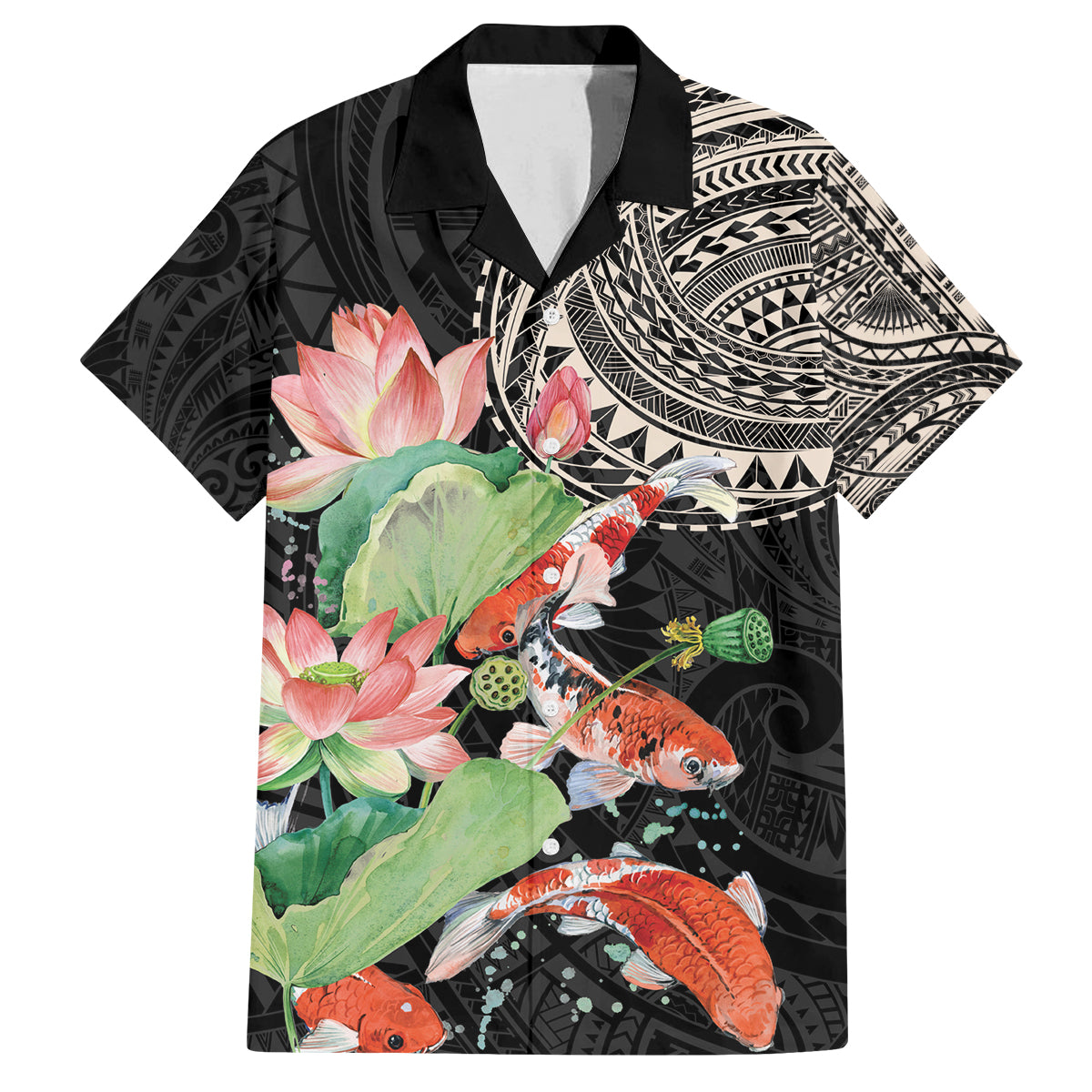 Personalized Japanese Koi Fish Family Matching Tank Maxi Dress and Hawaiian Shirt with Polynesian Pattern