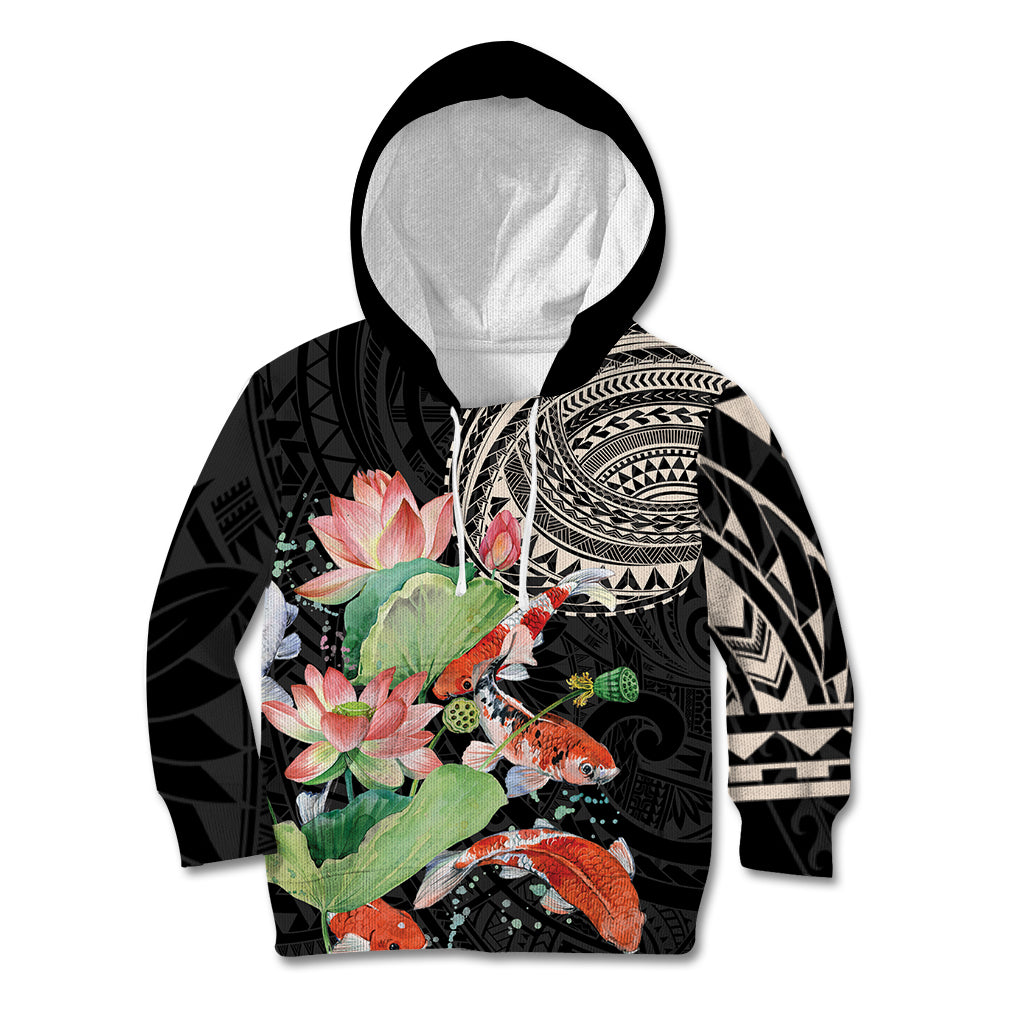 Personalized Japanese Koi Fish Kid Hoodie with Polynesian Pattern