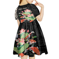 Personalized Japanese Koi Fish Kid Short Sleeve Dress with Polynesian Pattern