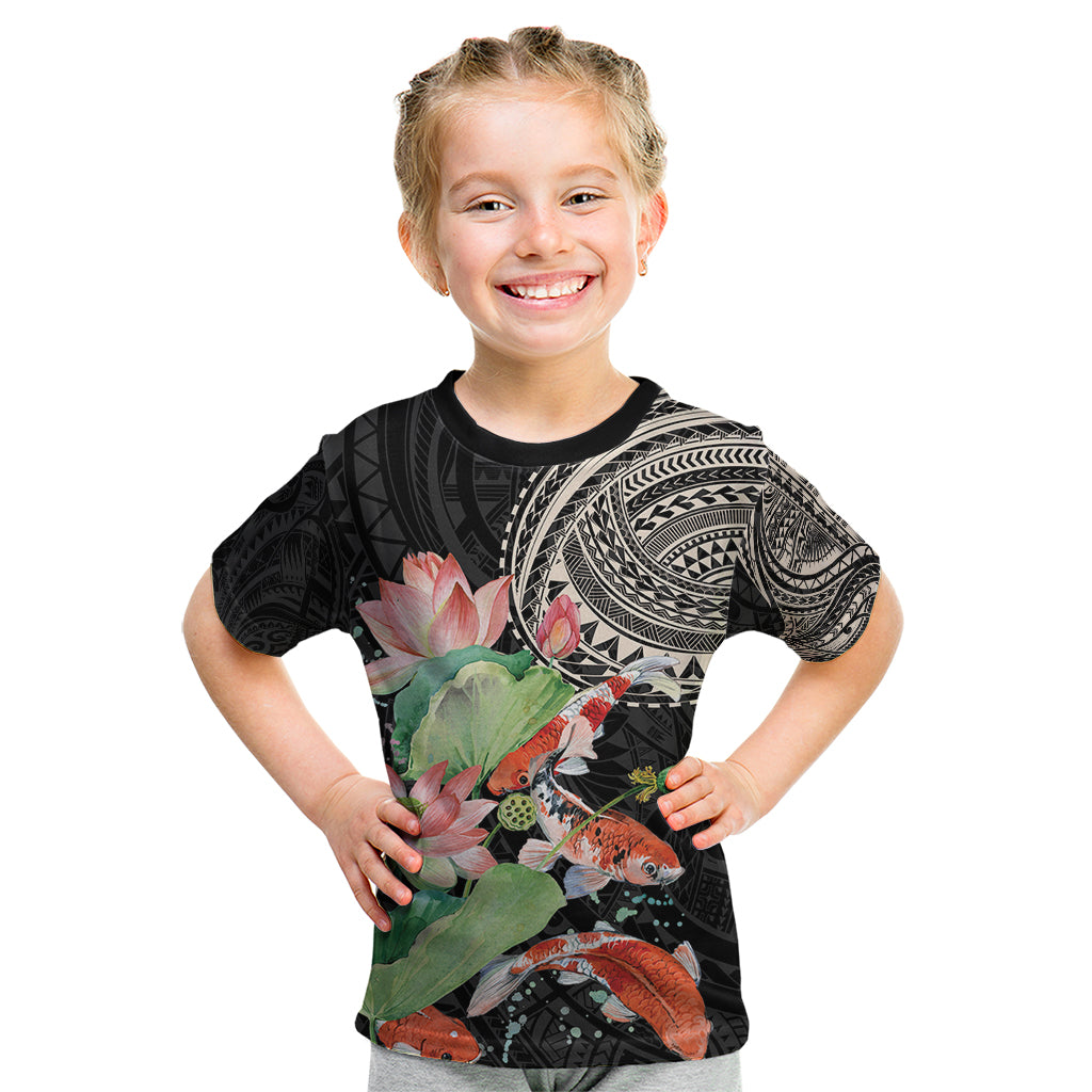 Personalized Japanese Koi Fish Kid T Shirt with Polynesian Pattern
