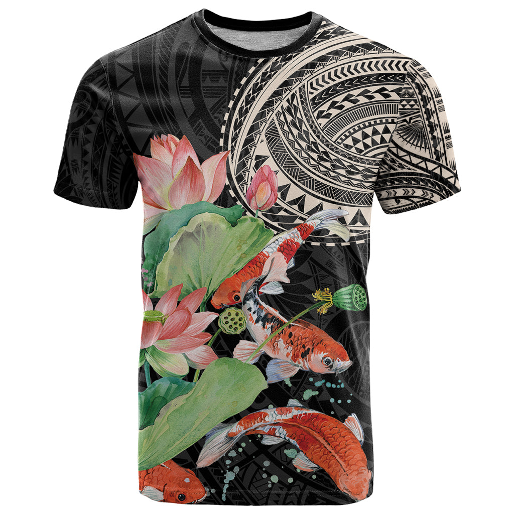 Personalized Japanese Koi Fish T Shirt with Polynesian Pattern