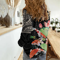 Personalized Japanese Koi Fish Women Casual Shirt with Polynesian Pattern