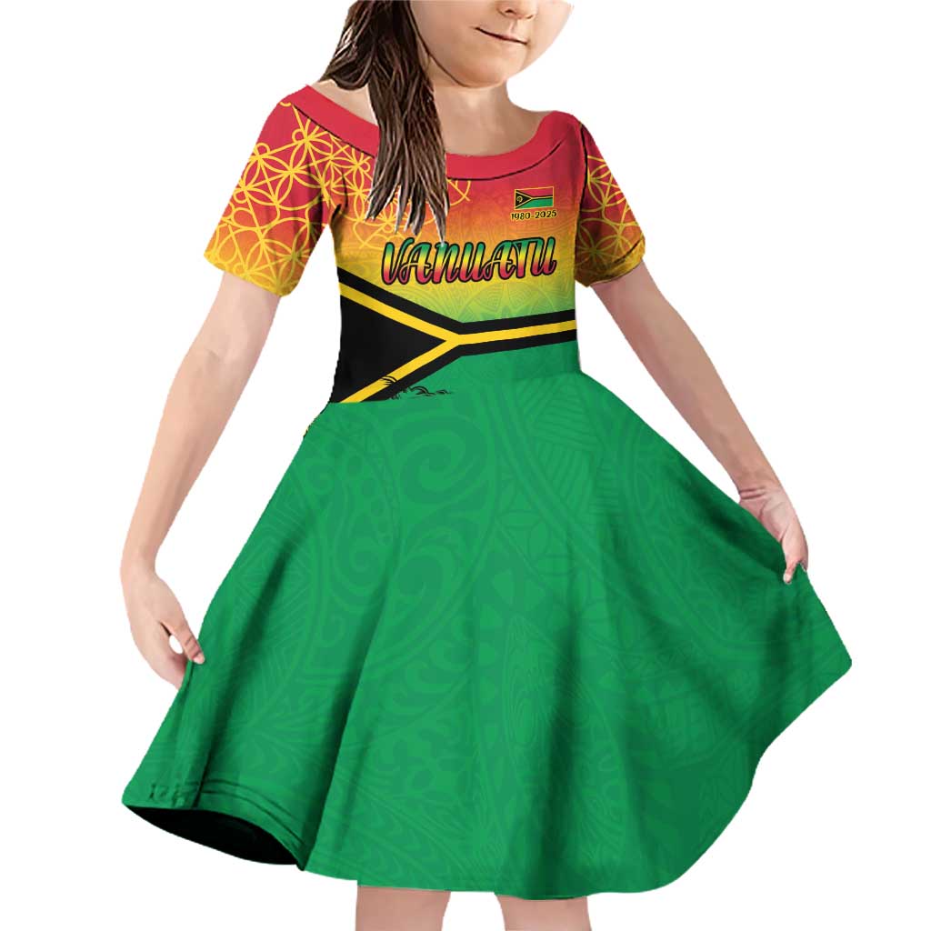 Hapi 45th Indipendens Dei Vanuatu Family Matching Off Shoulder Short Dress and Hawaiian Shirt Yumi 1980 with Vanuatuan Beach Landscape
