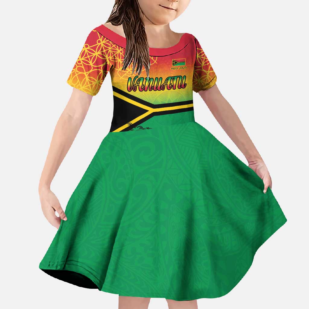 Hapi 45th Indipendens Dei Vanuatu Family Matching Summer Maxi Dress and Hawaiian Shirt Yumi 1980 with Vanuatuan Beach Landscape LT9 Daughter's Dress Red - Polynesian Pride