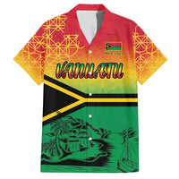 Hapi 45th Indipendens Dei Vanuatu Family Matching Summer Maxi Dress and Hawaiian Shirt Yumi 1980 with Vanuatuan Beach Landscape LT9 Dad's Shirt - Short Sleeve Red - Polynesian Pride