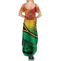 Hapi 45th Indipendens Dei Vanuatu Family Matching Summer Maxi Dress and Hawaiian Shirt Yumi 1980 with Vanuatuan Beach Landscape LT9 - Polynesian Pride