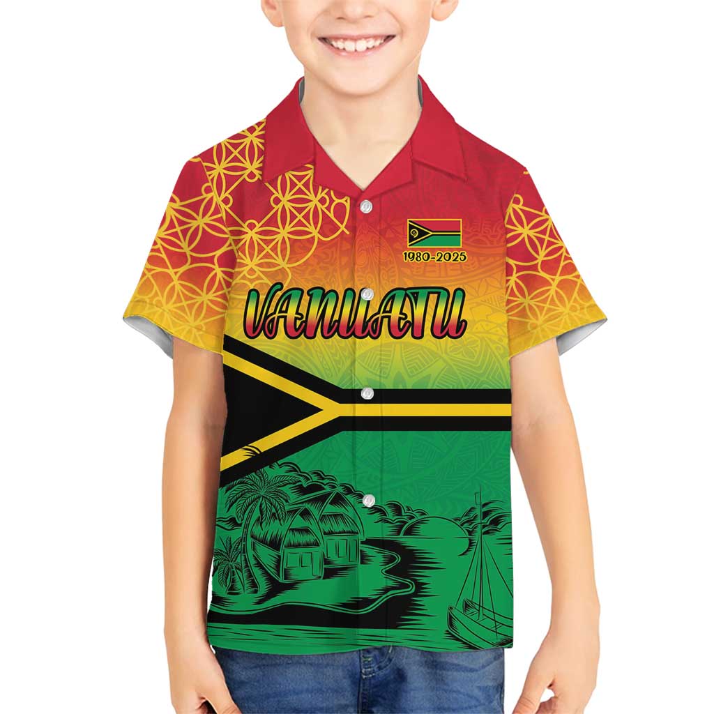 Hapi 45th Indipendens Dei Vanuatu Family Matching Summer Maxi Dress and Hawaiian Shirt Yumi 1980 with Vanuatuan Beach Landscape LT9 Son's Shirt Red - Polynesian Pride