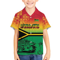 Hapi 45th Indipendens Dei Vanuatu Family Matching Summer Maxi Dress and Hawaiian Shirt Yumi 1980 with Vanuatuan Beach Landscape LT9 Son's Shirt Red - Polynesian Pride