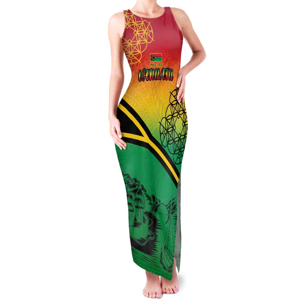 Hapi 45th Indipendens Dei Vanuatu Family Matching Tank Maxi Dress and Hawaiian Shirt Yumi 1980 with Vanuatuan Beach Landscape