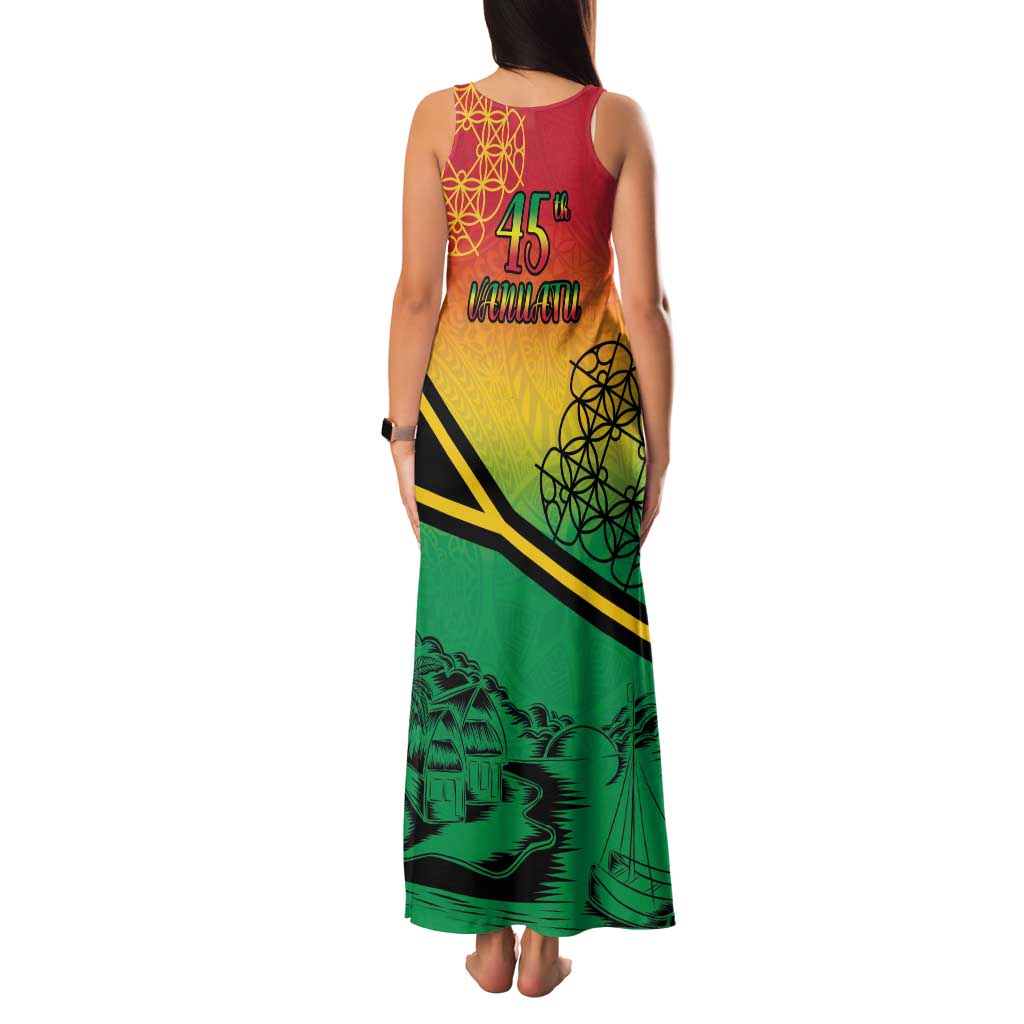 Hapi 45th Indipendens Dei Vanuatu Family Matching Tank Maxi Dress and Hawaiian Shirt Yumi 1980 with Vanuatuan Beach Landscape