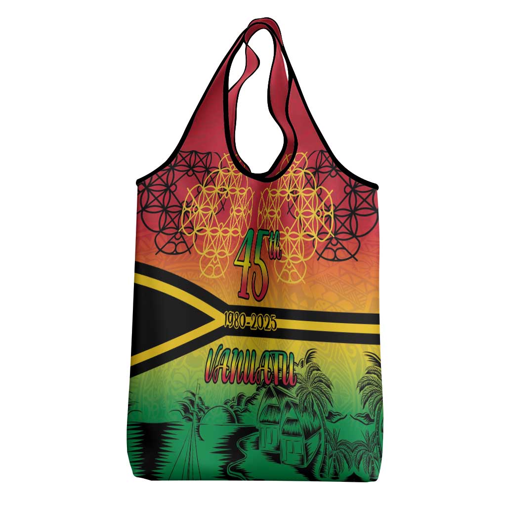 Hapi 45th Indipendens Dei Vanuatu Grocery Bag Yumi 1980 with Vanuatuan Beach Landscape