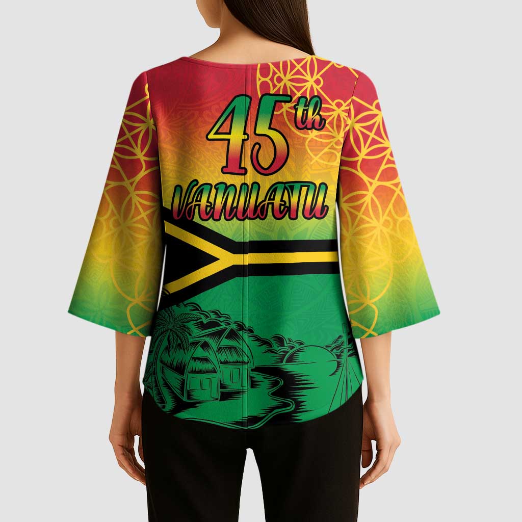 Hapi 45th Indipendens Dei Vanuatu Kimono Sleeve Blouse Yumi 1980 with Vanuatuan Beach Landscape - Polynesian Pride