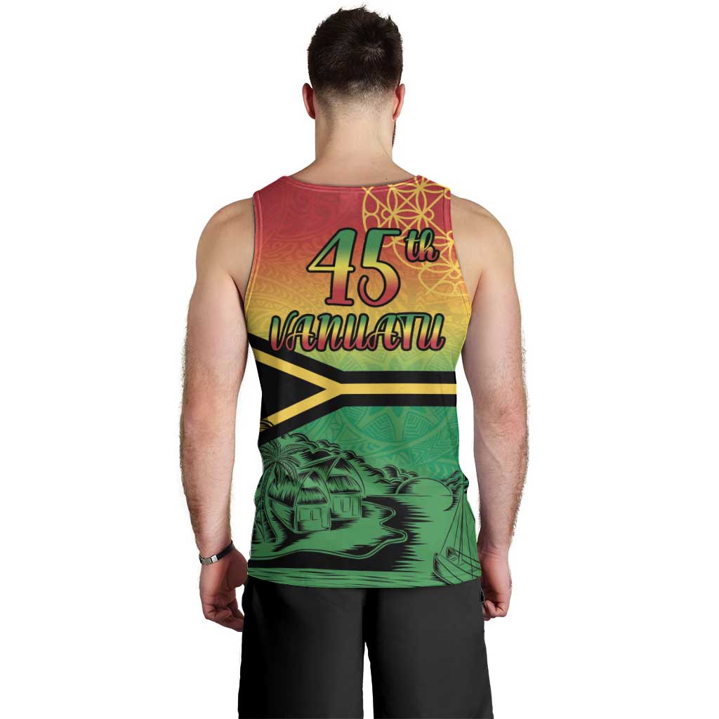 Hapi 45th Indipendens Dei Vanuatu Men Tank Top Yumi 1980 with Vanuatuan Beach Landscape