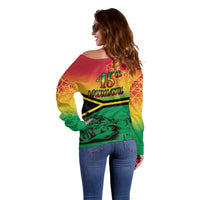 Hapi 45th Indipendens Dei Vanuatu Off Shoulder Sweater Yumi 1980 with Vanuatuan Beach Landscape