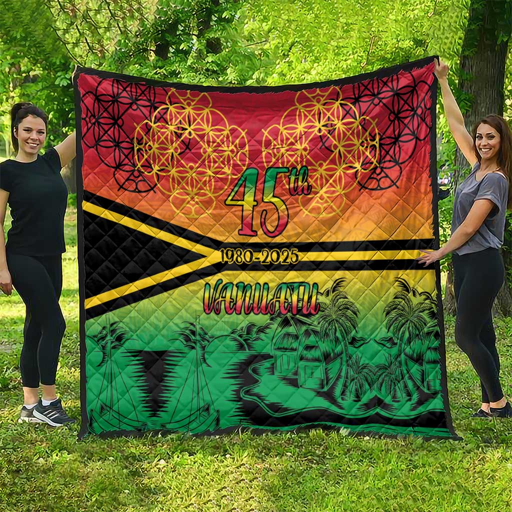 Hapi 45th Indipendens Dei Vanuatu Quilt Yumi 1980 with Vanuatuan Beach Landscape