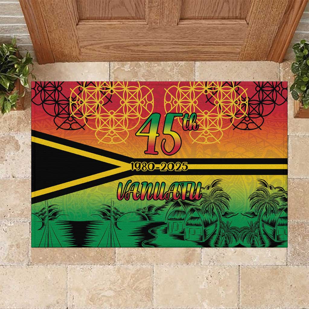 Hapi 45th Indipendens Dei Vanuatu Rubber Doormat Yumi 1980 with Vanuatuan Beach Landscape LT9 Red - Polynesian Pride