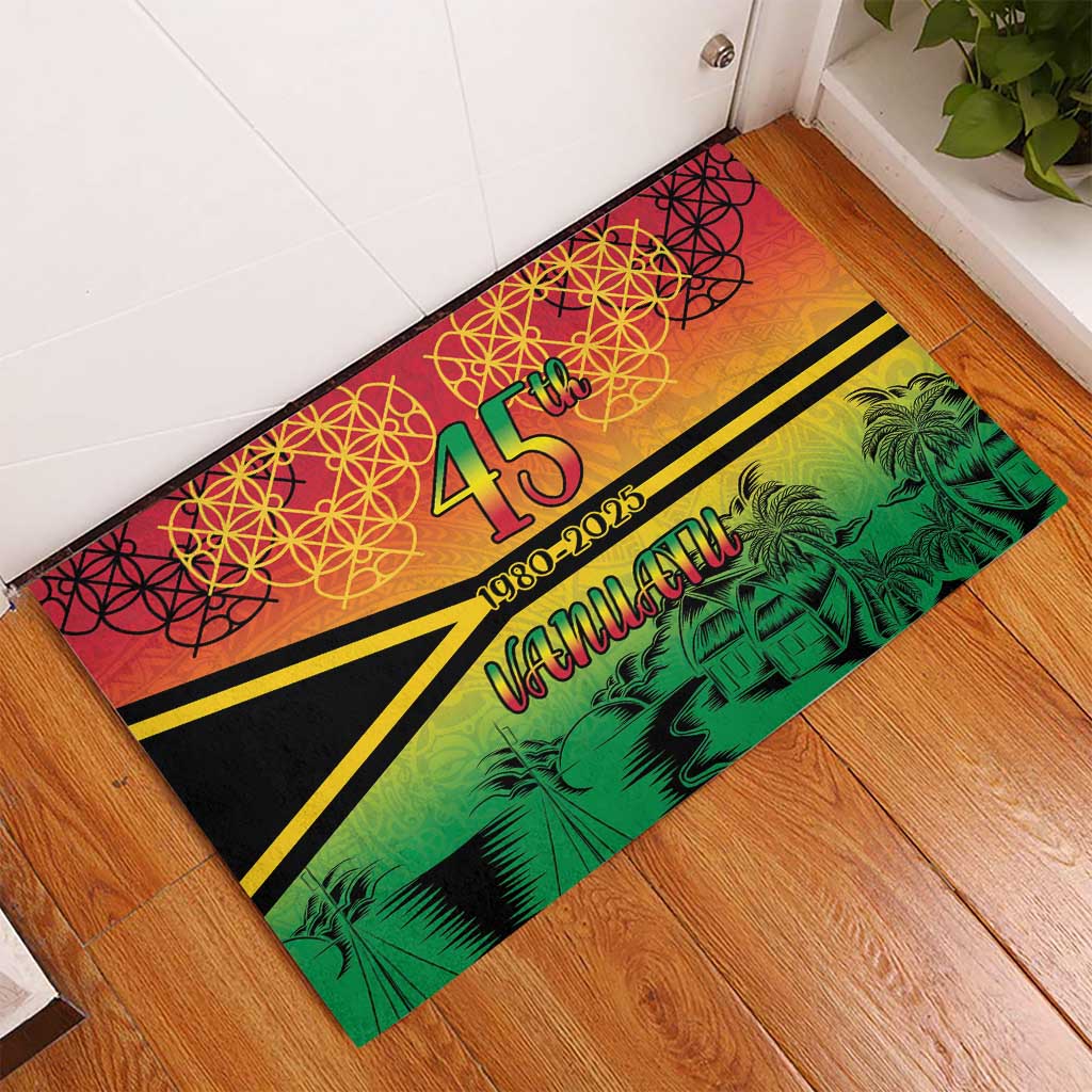 Hapi 45th Indipendens Dei Vanuatu Rubber Doormat Yumi 1980 with Vanuatuan Beach Landscape LT9 - Polynesian Pride