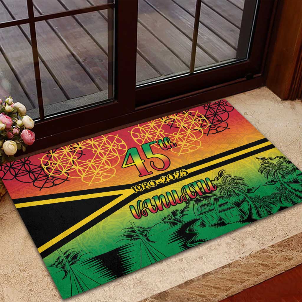 Hapi 45th Indipendens Dei Vanuatu Rubber Doormat Yumi 1980 with Vanuatuan Beach Landscape LT9 - Polynesian Pride