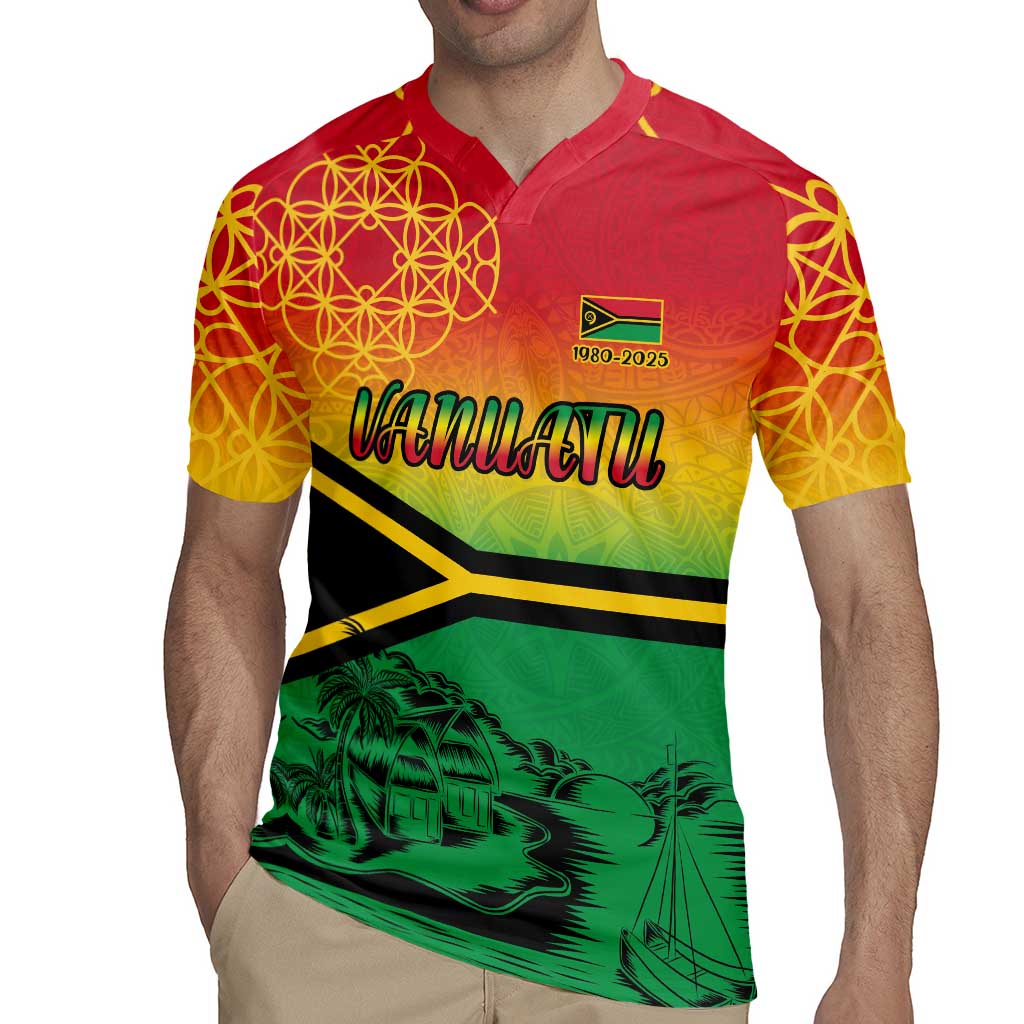 Hapi 45th Indipendens Dei Vanuatu Rugby Jersey Yumi 1980 with Vanuatuan Beach Landscape