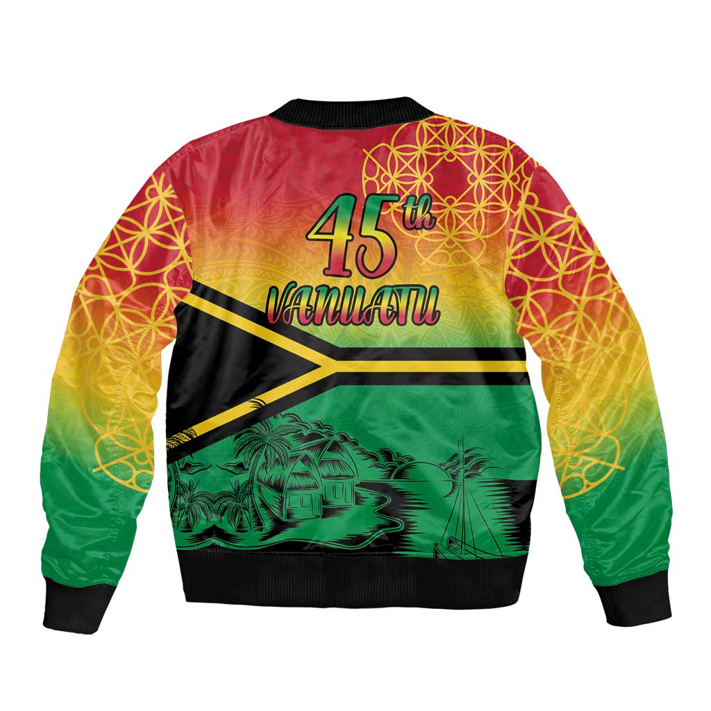 Hapi 45th Indipendens Dei Vanuatu Sleeve Zip Bomber Jacket Yumi 1980 with Vanuatuan Beach Landscape LT9 - Polynesian Pride