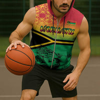 Hapi 45th Indipendens Dei Vanuatu Sleeveless Zip Hoodie Yumi 1980 with Vanuatuan Beach Landscape - Polynesian Pride